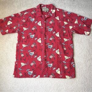 Palm Island Hawaiian Shirt Button Up Short Sleeves Tropical Drinks Vintage Large